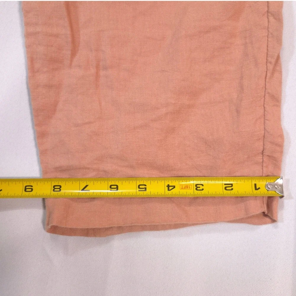 H&M Regular Fit Linen Pants Mens L Elastic Waist Drawstring Peach Orange Summer